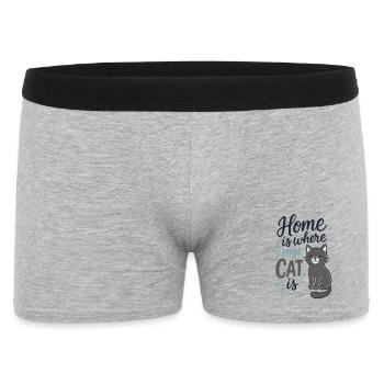 Home is where my cat is – Cat Slogan Motif - Men's Boxer Shorts - heather grey - Front