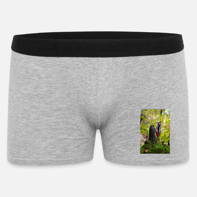 Specht auf moosigem Baumstamm - Männer Boxer Shorts - Grau meliert