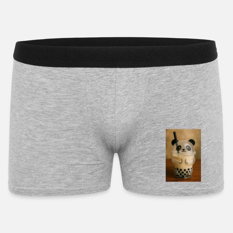Panda Bubble Tea Cup Grafik - Männer Boxer Shorts - Grau meliert