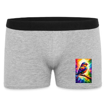Farbenfroher Vogel im geometrischen Mosaik - Männer Boxer Shorts - Grau meliert - Vorne