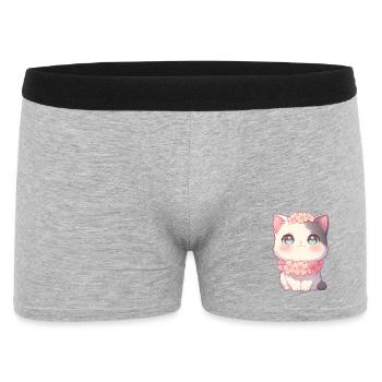 Couronne de fleurs de sakura en chat blanc de Kawaii style chibi - Boxer Homme - gris chiné - Devant