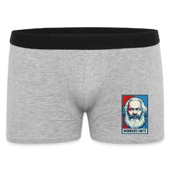 Marx-Porträt: Workers Unite-Plakat - Männer Boxer Shorts - Grau meliert - Vorne