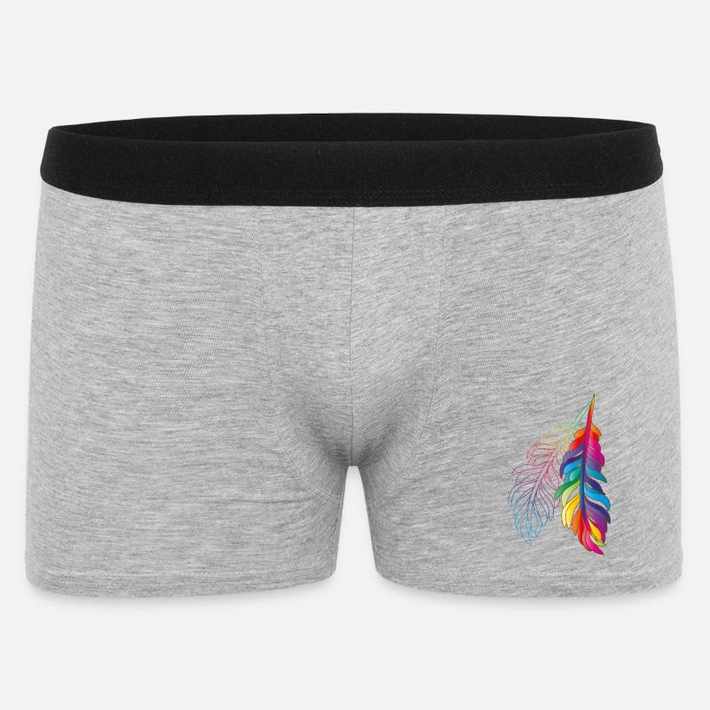 Regenbogenfedern – farbenfrohes Boho-Design - Männer Boxer Shorts - Grau meliert
