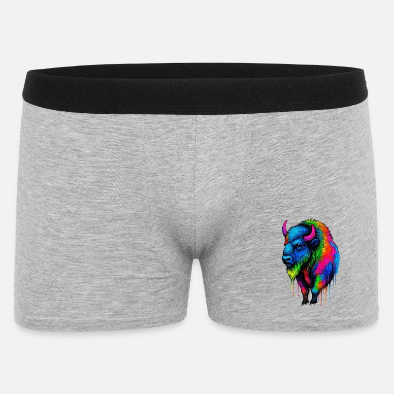 Bunter Bison Farbexplosion - Männer Boxer Shorts - Grau meliert