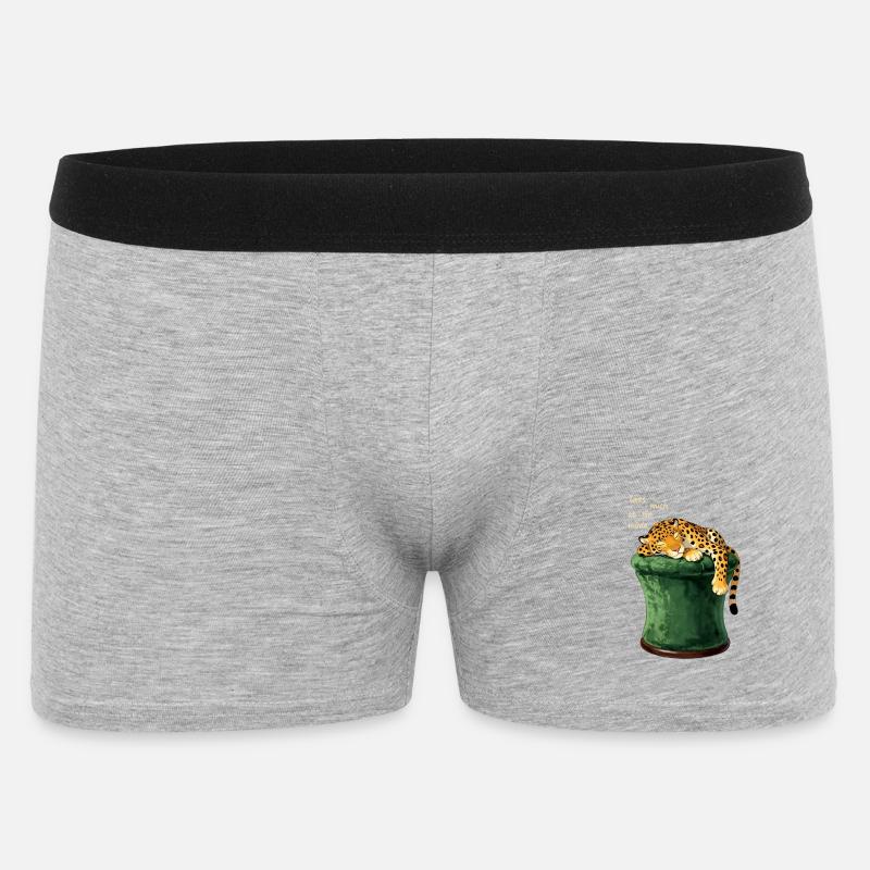 Schlafender Leopard auf Zylinderhut - Männer Boxer Shorts - Grau meliert