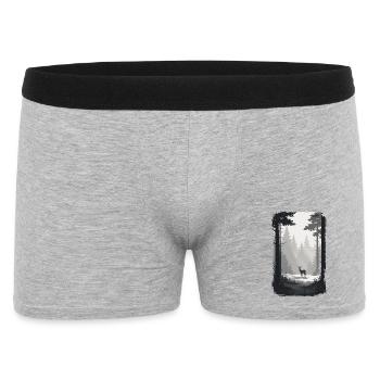 Minimalistisches Reh im Nebelwald   - Männer Boxer Shorts - Grau meliert - Vorne