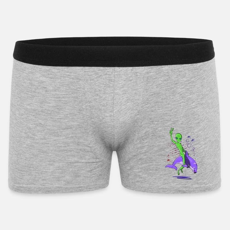 Alien-Angriff mit Delfin - Männer Boxer Shorts - Grau meliert