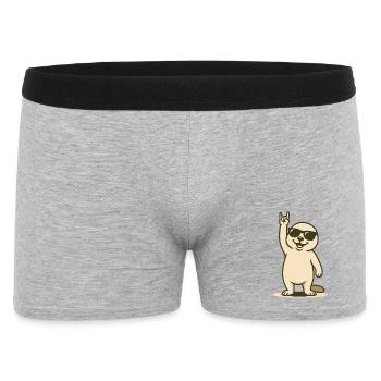 Cooles Robbenbaby mit Rockerpose - Männer Boxer Shorts - Grau meliert - Vorne