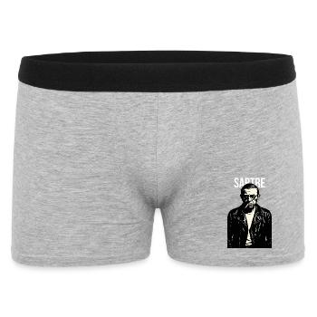 Jean Paul Sartre Noir Leder-Rebellenporträt - Männer Boxer Shorts - Grau meliert - Vorne