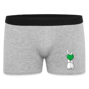 Cute rabbit illustration holding a green heart  - Men's Boxer Shorts - heather grey - Front
