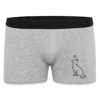 Elegant Sitting Cat with Heart | Minimal Love Art - Men's Boxer Shorts - heather grey - Front