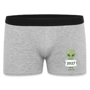 grünes Alien - Männer Boxer Shorts - Grau meliert - Vorne