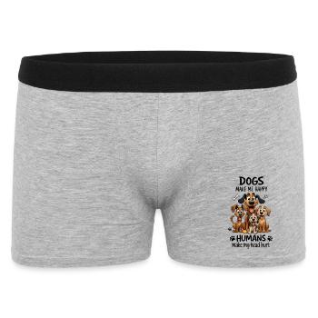 Dogs Make Me Happy Funny Cartoon Dog Design - Men's Boxer Shorts - heather grey - Front