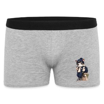 Urbanes Kätzchen im blauen Hoodie - Männer Boxer Shorts - Grau meliert - Vorne