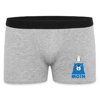 Blauer Bär mit Möwe Kopf Moin Hamburger Dialekt  - Männer Boxer Shorts - Grau meliert - Vorne
