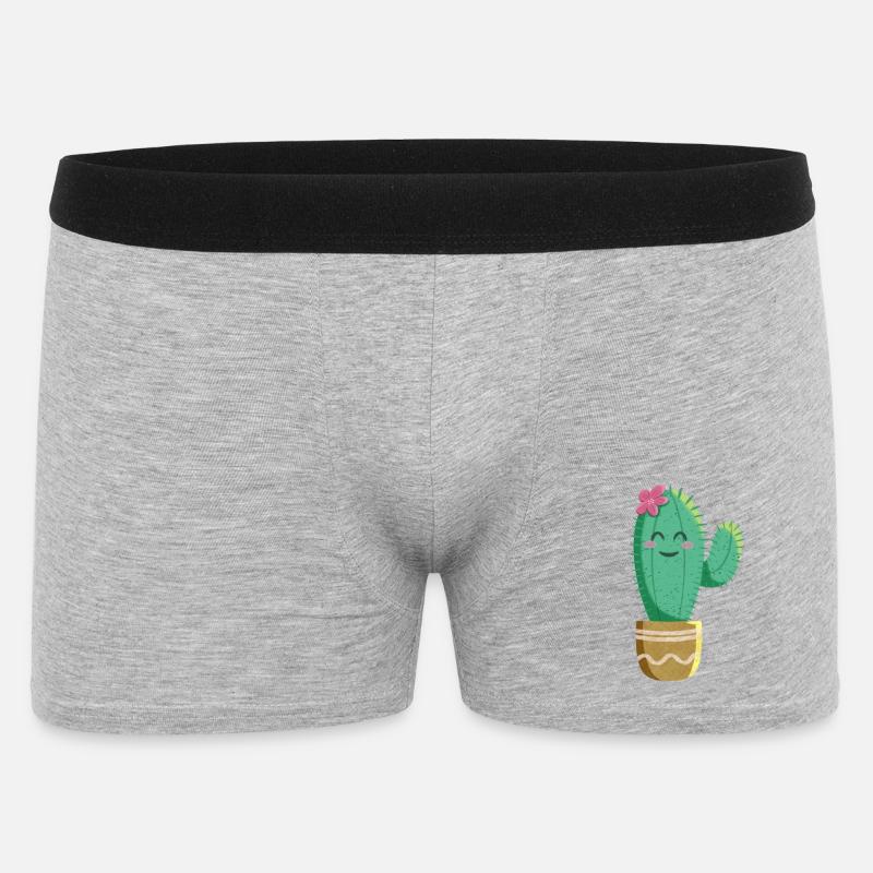 Cactus mignon avec fleur - Boxer Homme - gris chiné