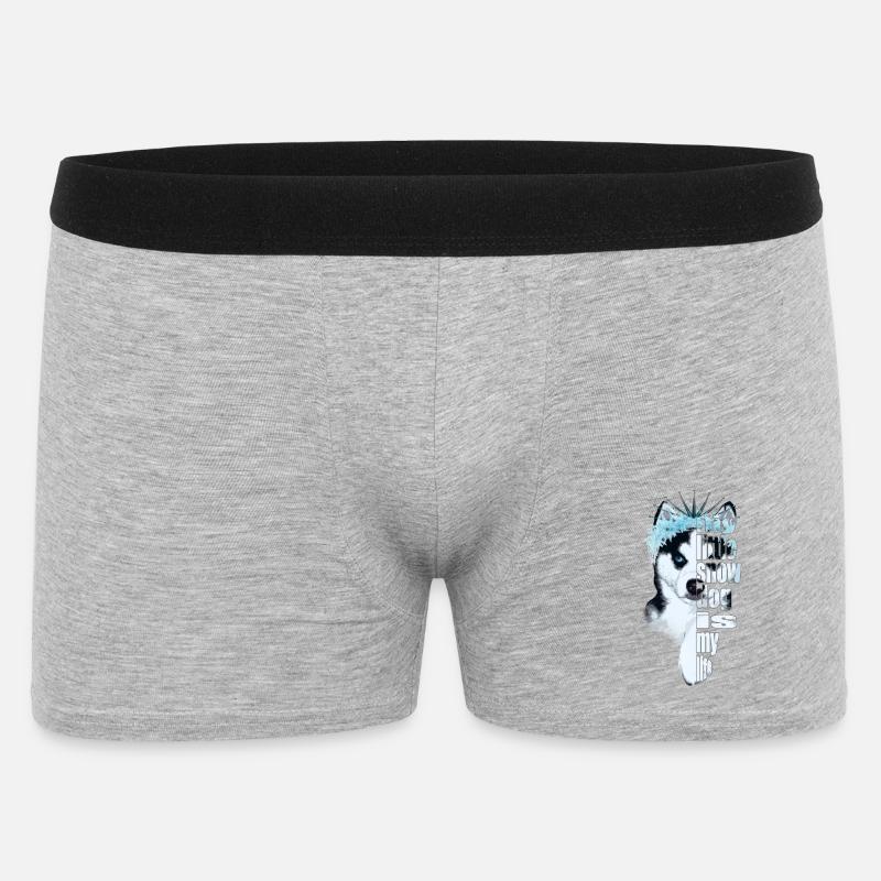 Eisbedeckter Husky mit Spruch - Männer Boxer Shorts - Grau meliert