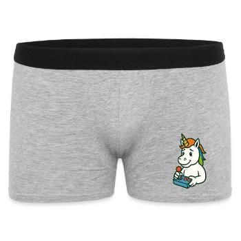 Niedliches Einhorn-Gamer-Maskottchen mit Joystick - Männer Boxer Shorts - Grau meliert - Vorne