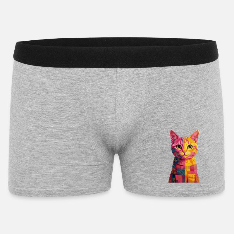 Pop Art Katze - bunt - Männer Boxer Shorts - Grau meliert