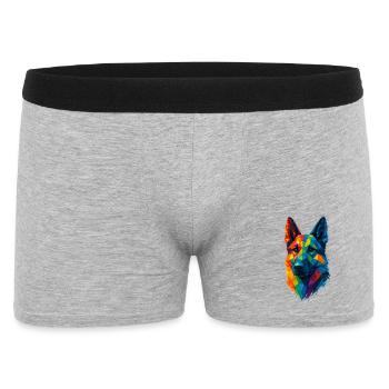 Low Poly Geometric German Shepherd Dog - Männer Boxer Shorts - Grau meliert - Vorne