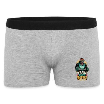 Fitness-Gorilla – Train Eat Repeat - Männer Boxer Shorts - Grau meliert - Vorne