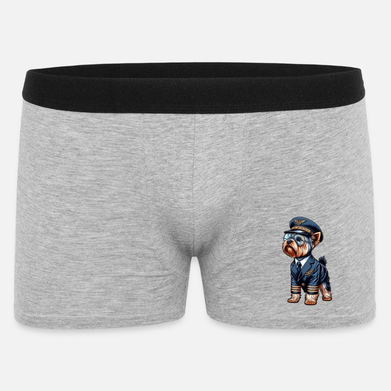 Yorkshire Terrier Pilot - Männer Boxer Shorts - Grau meliert
