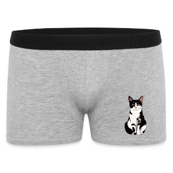 beautiful black and white cat sitting frontal graphic - Men's Boxer Shorts - heather grey - Front