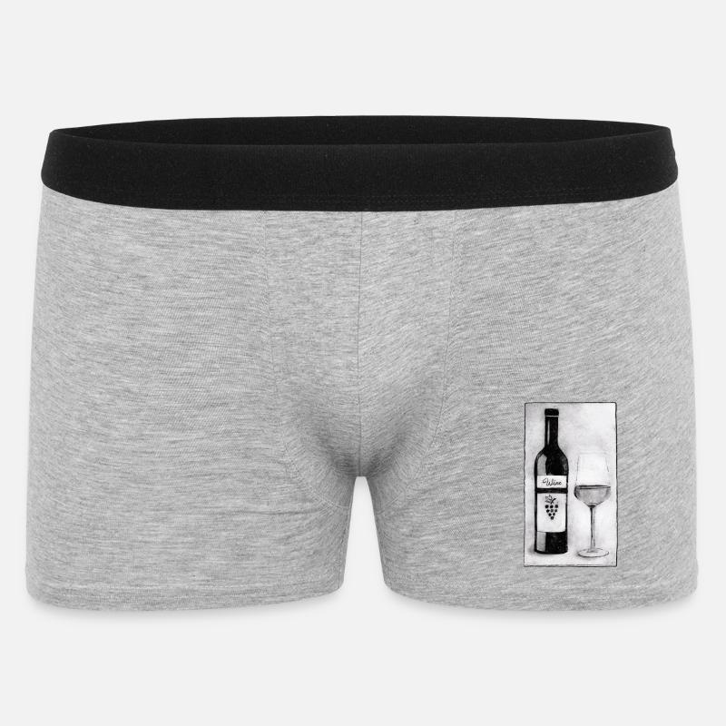 Weinflasche mit Glas - Druckvorlage handgeschnitzt - Männer Boxer Shorts - Grau meliert