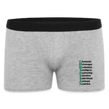 Christian Vorname,Namensschild,Name,Fun Shirt (25) - Männer Boxer Shorts - Grau meliert - Vorne