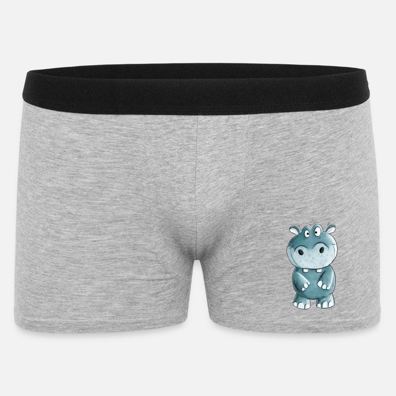 Blaues Nilpferd I Wildtiere Comic - Männer Boxer Shorts - Grau meliert