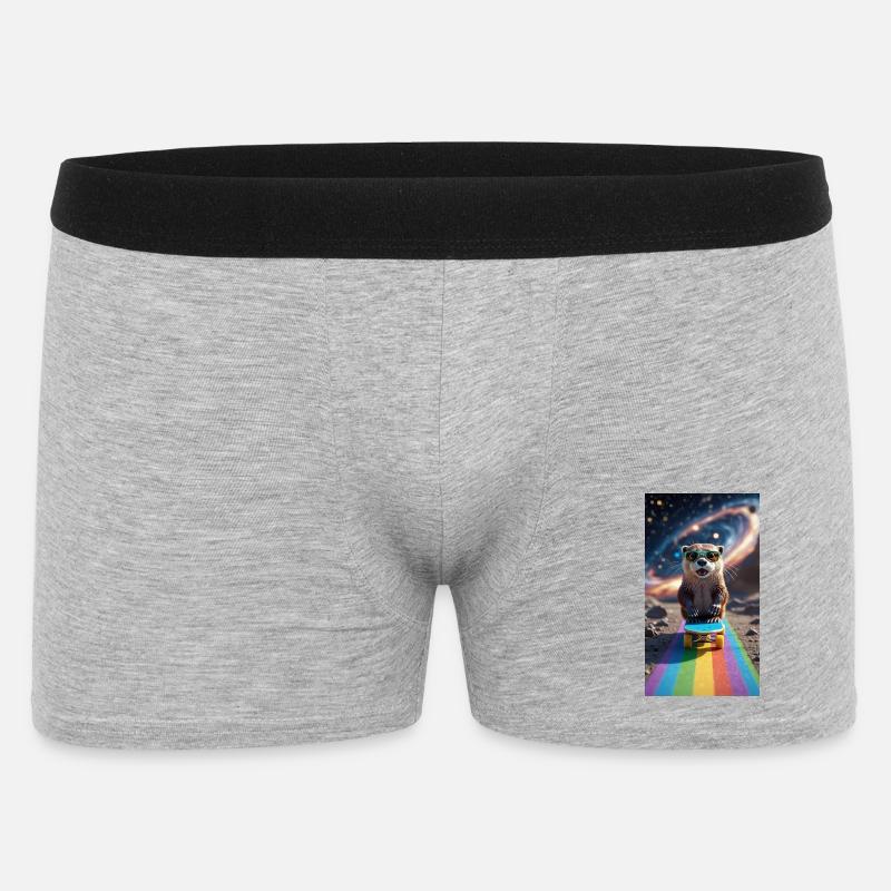 Witziger Waschbär auf Skateboard mit Sonnenbrille - Männer Boxer Shorts - Grau meliert