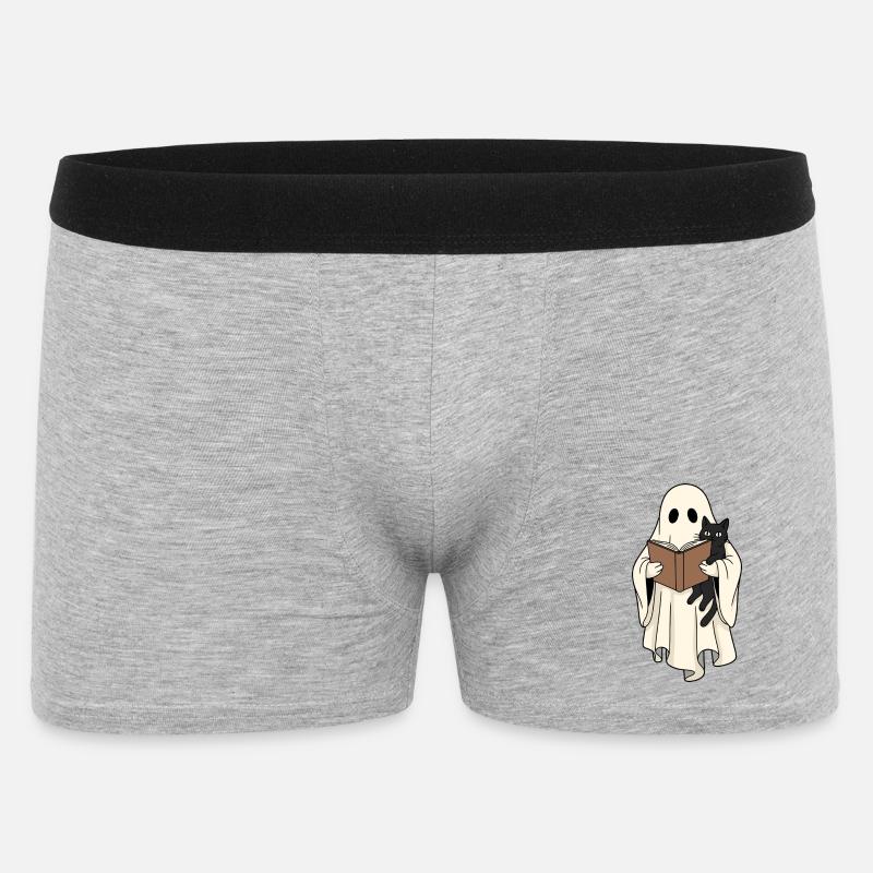 Lesender Geist mit Katze im Buch - Männer Boxer Shorts - Grau meliert