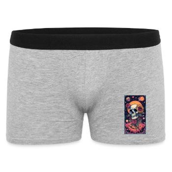 Schädel und Weltraumblume - Männer Boxer Shorts - Grau meliert - Vorne