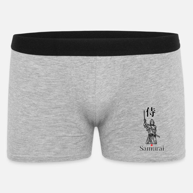 Samurai Symbol Minimal Schwarz Weiß Rot - Männer Boxer Shorts - Grau meliert