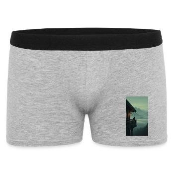 Black Cat on Mountain Balcony – Asian Zen Design - Men's Boxer Shorts - heather grey - Front
