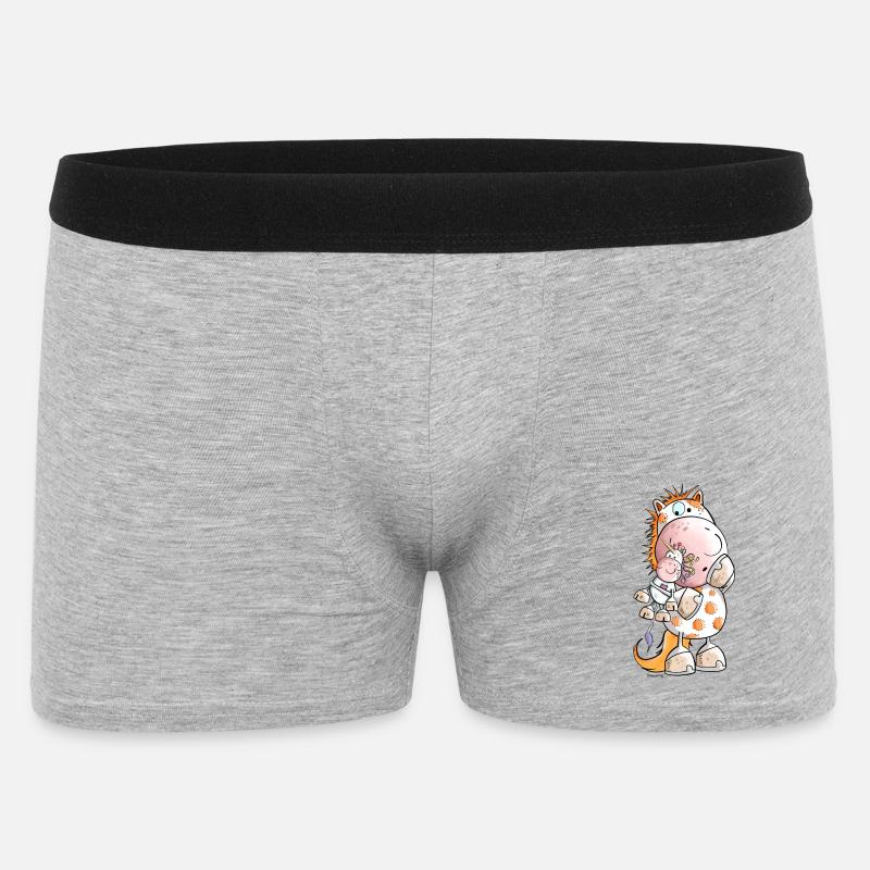Pferd mit Einhorn Kuscheltier Cartoon  - Männer Boxer Shorts - Grau meliert
