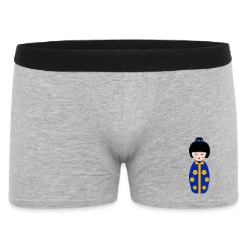 Poupée Kokeshi Japonaise Bleue Fleurie - Boxer Homme - gris chiné - Devant