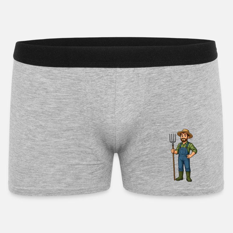 Bauer mit Heugabel Cartoon - Männer Boxer Shorts - Grau meliert