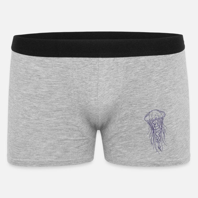 Jellyfish Line Art Illustration  - Männer Boxer Shorts - Grau meliert