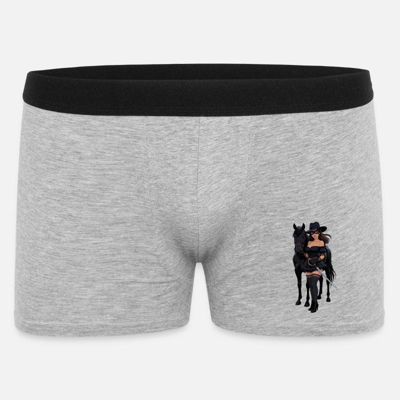 Zorro-Frau mit schwarzem Pferd - Männer Boxer Shorts - Grau meliert