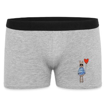 Hase im Streifenpulli mit Herzballon - Männer Boxer Shorts - Grau meliert - Vorne