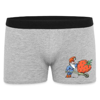 Gnom mit Erdbeere im Obstgarten - Männer Boxer Shorts - Grau meliert - Vorne