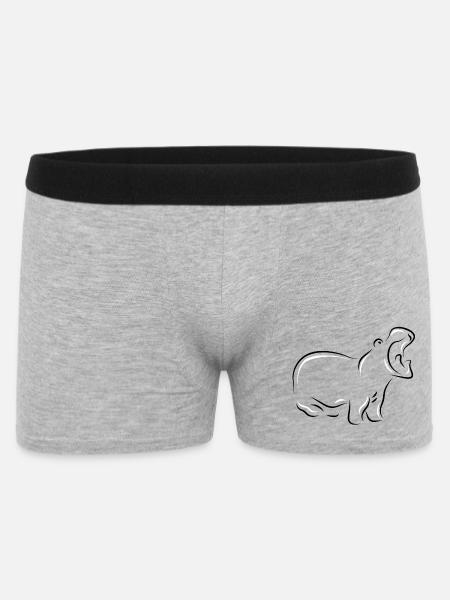 Nilpferd - Nilpferd mit offenem Schnabel in der Wildnis - Männer Boxer Shorts - Grau meliert