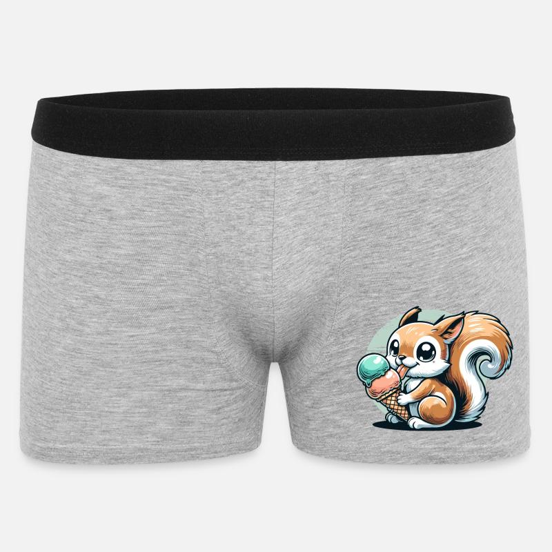 Niedliches Cartoon-Eichhörnchen mit Eiscreme - Männer Boxer Shorts - Grau meliert