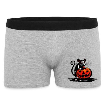 Ratte knabbert an Halloween Kürbis - Männer Boxer Shorts - Grau meliert - Vorne
