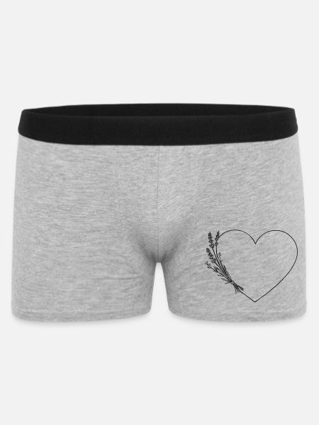 Line Art Heart - Wildflowers, Personalizable - Men's Boxer Shorts - heather grey