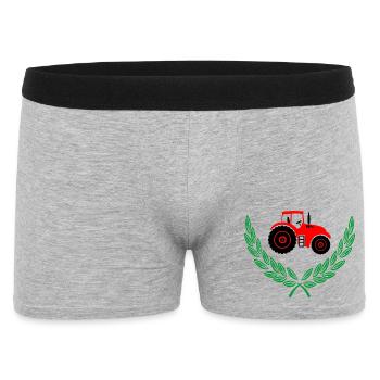 Roter Traktor im Lorbeerkranz - Männer Boxer Shorts - Grau meliert - Vorne
