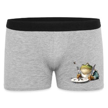Frosch Galant am Esstisch - Männer Boxer Shorts - Grau meliert - Vorne