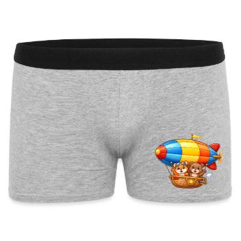 Zeppelin Tiere Motiv Cartoon Luftschiff   - Männer Boxer Shorts - Grau meliert - Vorne