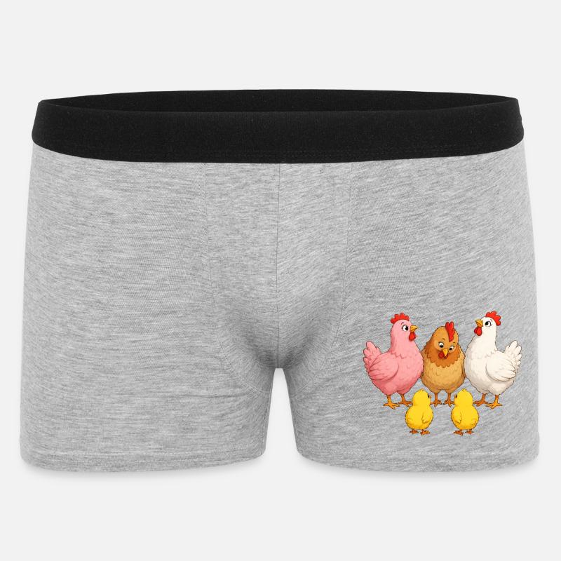 Hühner mit Kücken - Männer Boxer Shorts - Grau meliert